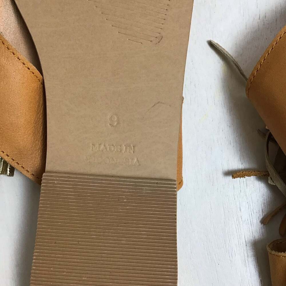 Skemo Bohéme Leather Tassel Slide Sandals Size 9 Tan Gold Boho Summer Chic - Picture 7 of 8
